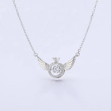 Load image into Gallery viewer, Image shows silver-finish Gloria Angel Necklace on a grey background.
