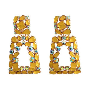 Image shows Golden Yellow Jenny Drop Earrings product photo on white background.