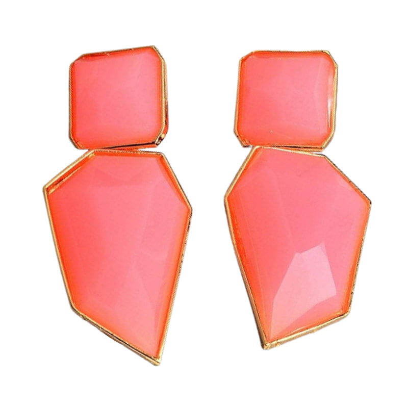Image shows Coral Pink Janine Drop Earrings against a white background.