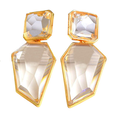 Image shows Crystal Clear Janine Drop Earrings against a white background.