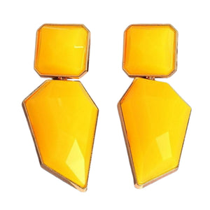 Image shows Deep Gold Janine Drop Earrings against a white background.