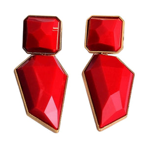 Image shows Intense Red Janine Drop Earrings against a white background.