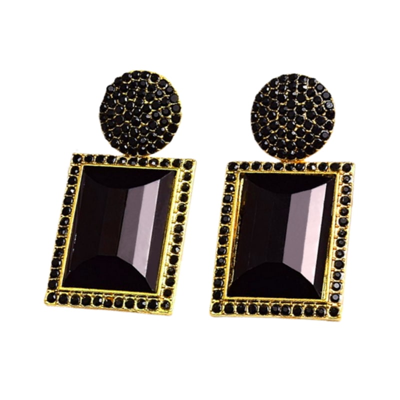 Image shows black Margot Statement Earrings on a white background.