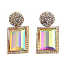 Load image into Gallery viewer, Image shows silver rainbow Margot Statement Earrings on a white background.
